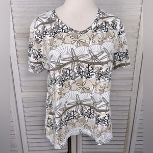 ANTHONY'S RESORT WEAR 100% Cotton Coastal Tee Sand Dollars/Starfish/Seahorses-L